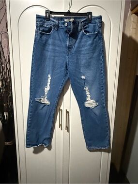 Levi's Wedgie Blue Distressed Ankle Jeans